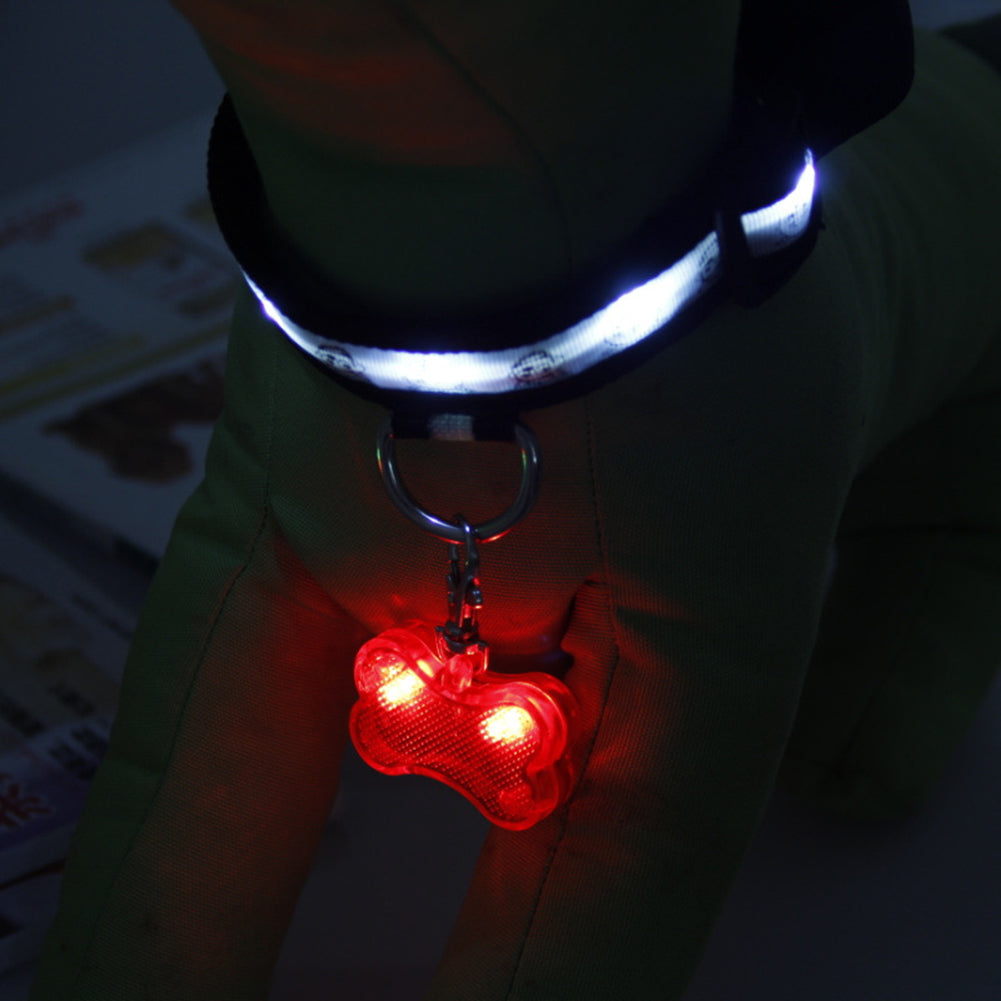 KFX-2908477 LED Bone-Shaped Pet ID Tag Collar Pendant with Custom Name Tag for Safety in Low Light