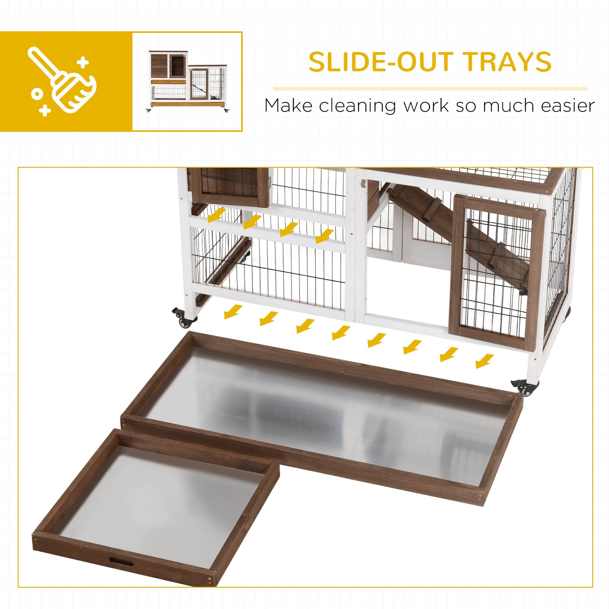 KFX-2909501 Elevated Wooden Rabbit Hutch with Enclosed Run, Wheels, and Removable Tray for Small Animals - Brown