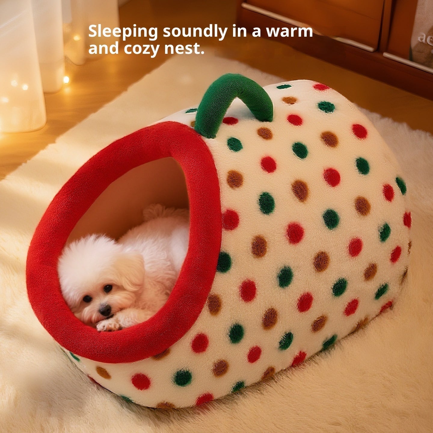 KFX-2909885 Semi-Enclosed Dog House Bed - Stylish PP Cotton Pet Nest with Handle, Multiple Sizes Available