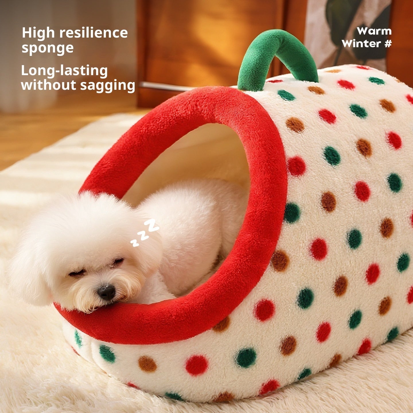 KFX-2909885 Semi-Enclosed Dog House Bed - Stylish PP Cotton Pet Nest with Handle, Multiple Sizes Available