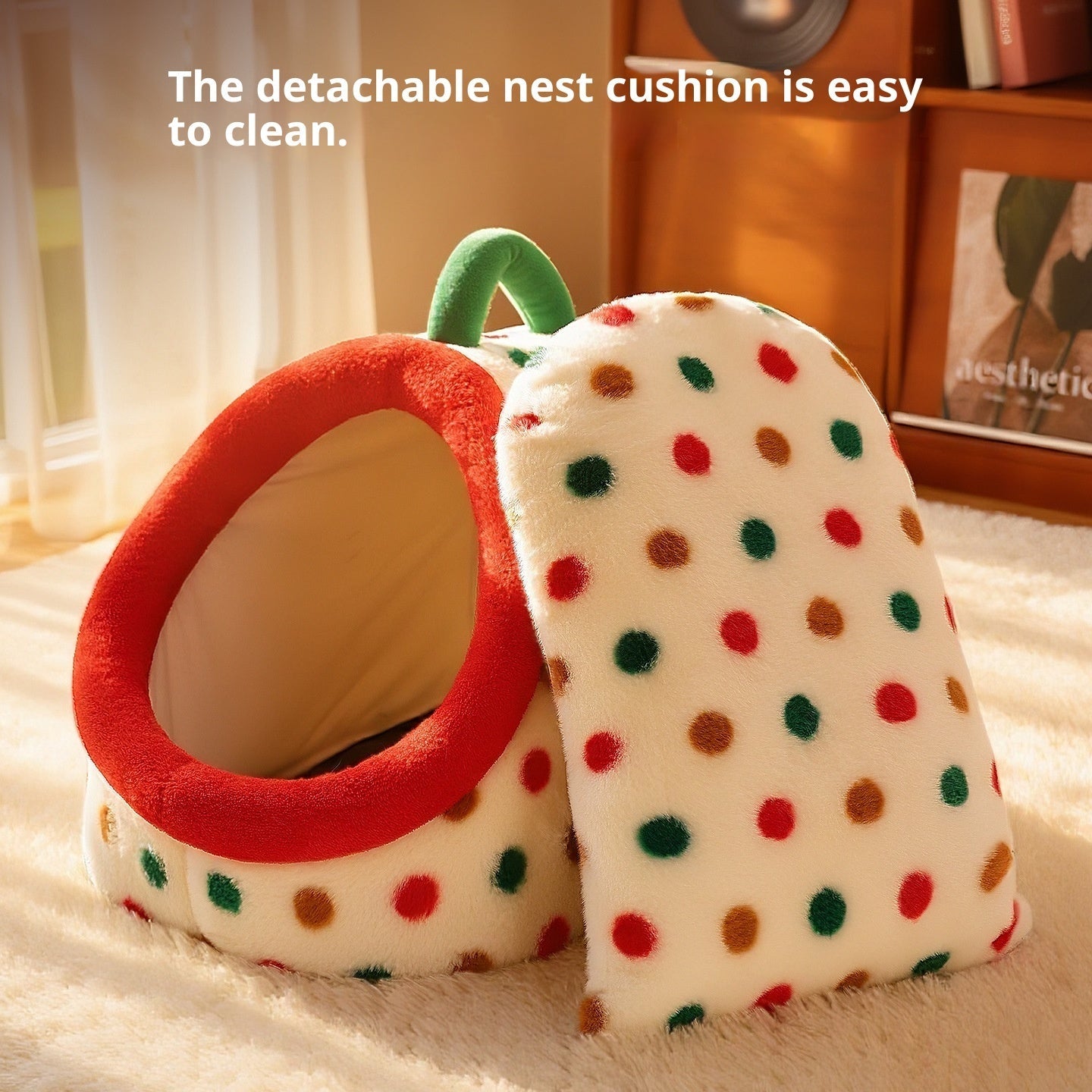 KFX-2909885 Semi-Enclosed Dog House Bed - Stylish PP Cotton Pet Nest with Handle, Multiple Sizes Available