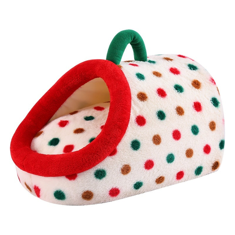 KFX-2909885 Semi-Enclosed Dog House Bed - Stylish PP Cotton Pet Nest with Handle, Multiple Sizes Available