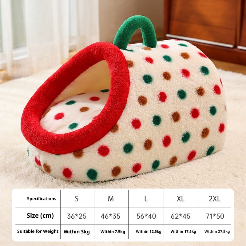 KFX-2909885 Semi-Enclosed Dog House Bed - Stylish PP Cotton Pet Nest with Handle, Multiple Sizes Available
