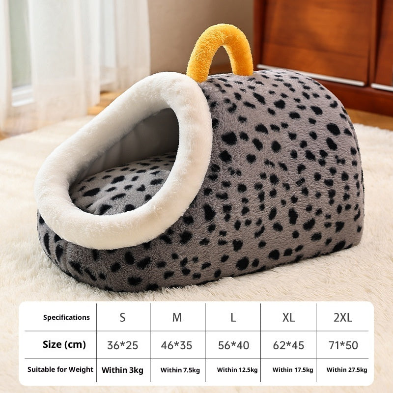 KFX-2909885 Semi-Enclosed Dog House Bed - Stylish PP Cotton Pet Nest with Handle, Multiple Sizes Available