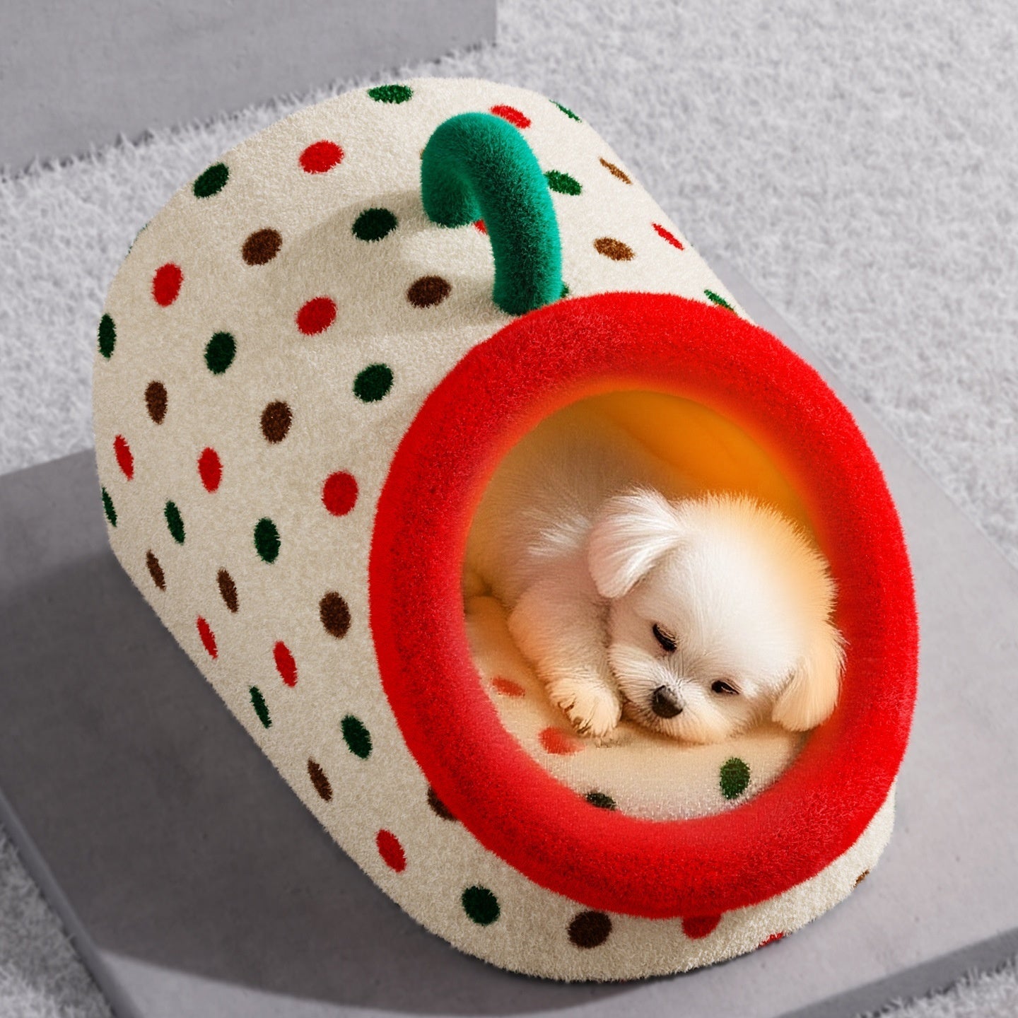 KFX-2909885 Semi-Enclosed Dog House Bed - Stylish PP Cotton Pet Nest with Handle, Multiple Sizes Available