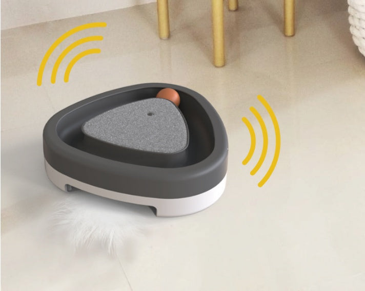 KFX-2911805 Electric Cat Toy Triangle Turntable with Feather Scratcher and Sound, ABS Material, Gray and Green