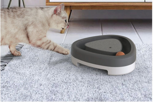 KFX-2911805 Electric Cat Toy Triangle Turntable with Feather Scratcher and Sound, ABS Material, Gray and Green