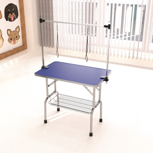 KFX-2913469 Large 46 Inch Pet Grooming Table with Adjustable Arms and Rubber Surface for Dogs and Cats