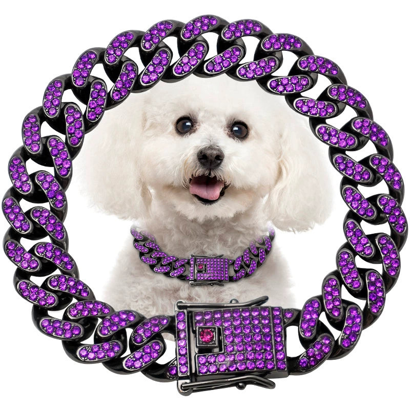 KFX-2913597 Diamond Hip Hop Style Dog Collar Necklace - Available in Gold, Silver, and Rose Gold, Multiple Sizes
