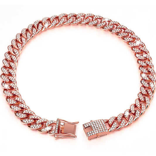 KFX-2913597 Diamond Hip Hop Style Dog Collar Necklace - Available in Gold, Silver, and Rose Gold, Multiple Sizes