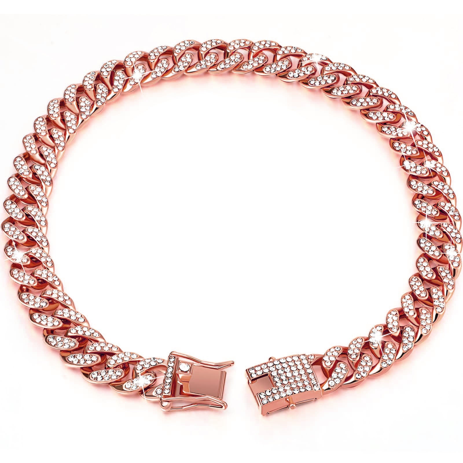 KFX-2913597 Diamond Hip Hop Style Dog Collar Necklace - Available in Gold, Silver, and Rose Gold, Multiple Sizes