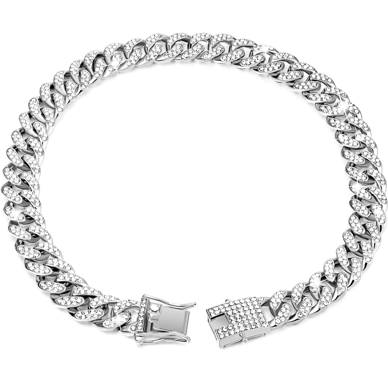 KFX-2913597 Diamond Hip Hop Style Dog Collar Necklace - Available in Gold, Silver, and Rose Gold, Multiple Sizes
