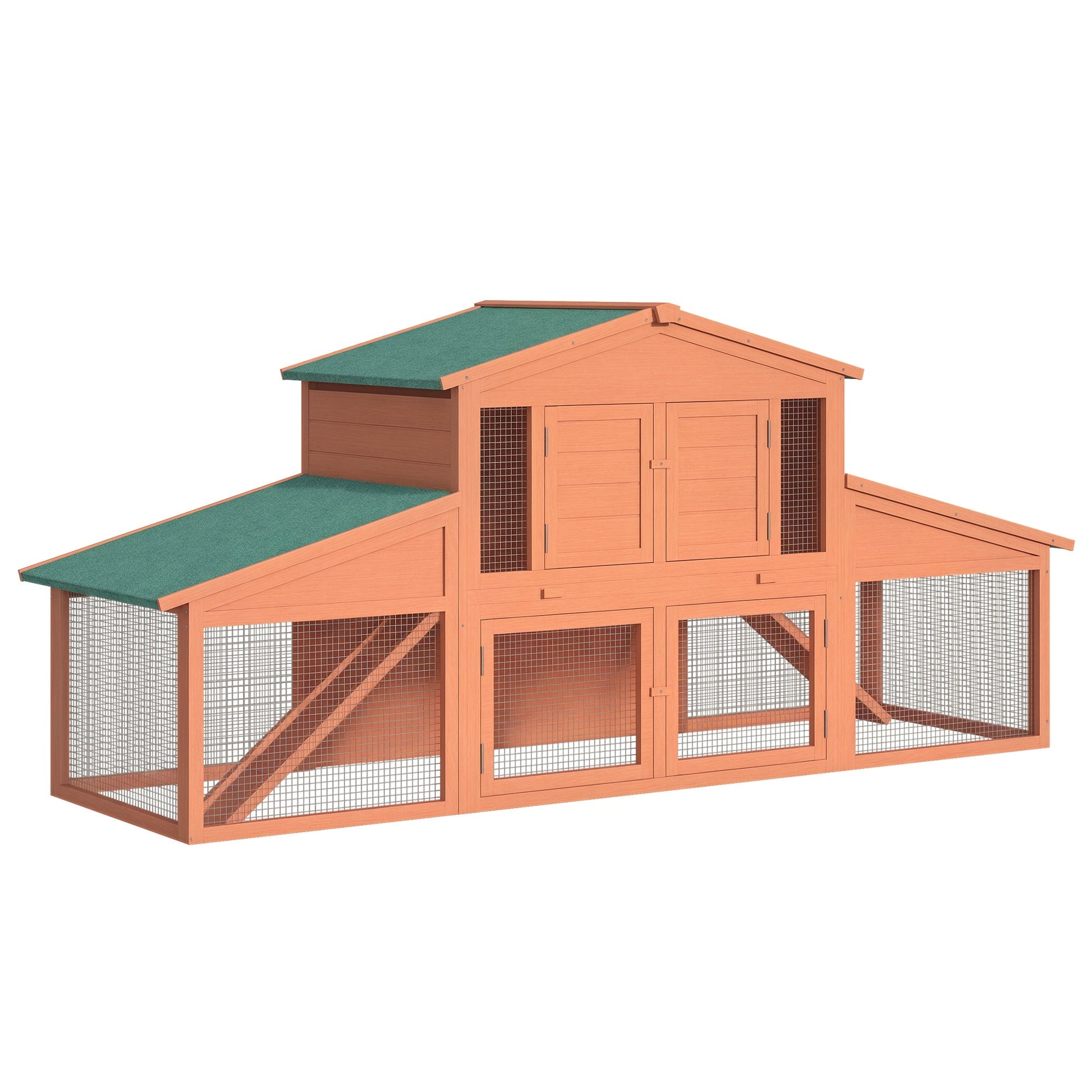 KFX-2915261 Double-Tiered Outdoor Rabbit Hutch and Guinea Pig Cage with Weatherproof Roof and Removable Tray, 89" Length