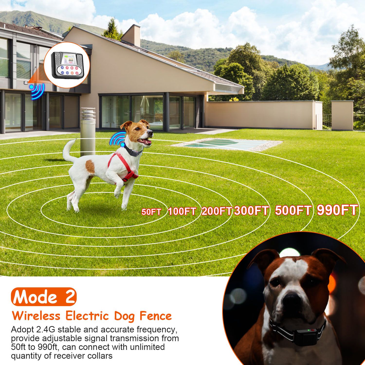 KFX-2917053 990FT Range Dog Training Collar with Waterproof Receiver, 3 Training Modes and Rechargeable Battery