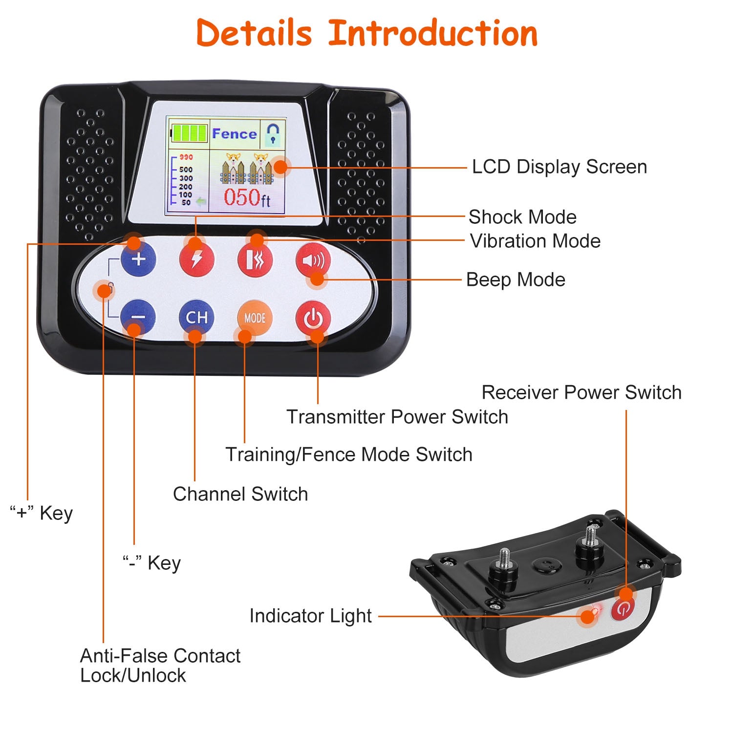 KFX-2917053 990FT Range Dog Training Collar with Waterproof Receiver, 3 Training Modes and Rechargeable Battery