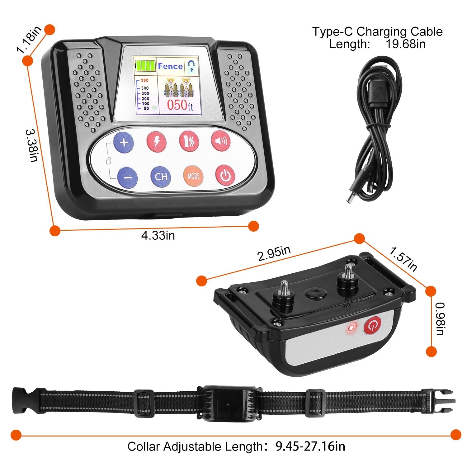 KFX-2917053 990FT Range Dog Training Collar with Waterproof Receiver, 3 Training Modes and Rechargeable Battery