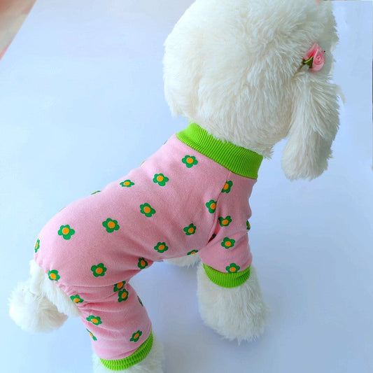 KFX-2917949 Colorful Chrysanthemum Cotton Pajamas for Pets, Casual Four-Legged Fashion in Pink and Khaki