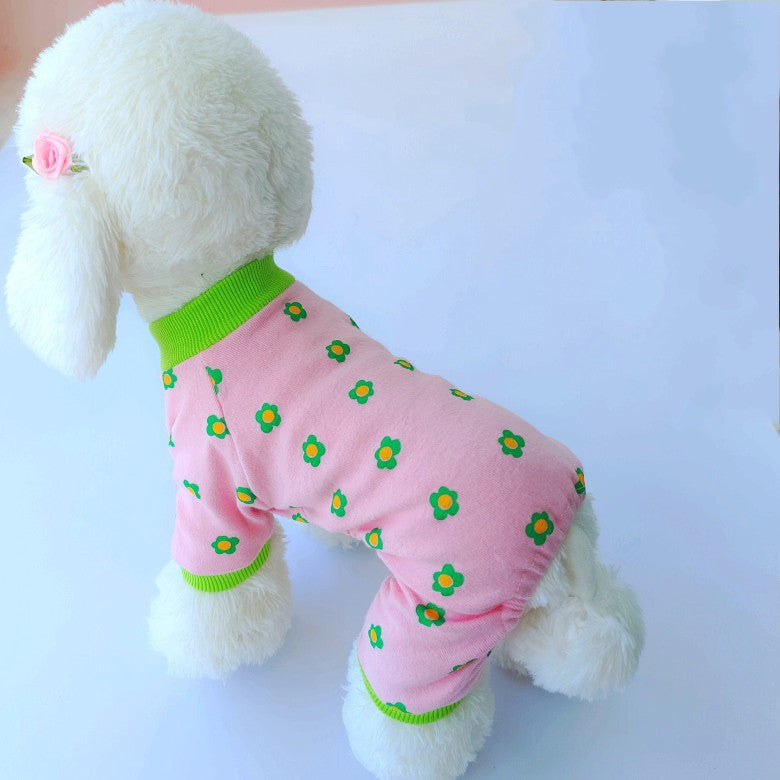 KFX-2917949 Colorful Chrysanthemum Cotton Pajamas for Pets, Casual Four-Legged Fashion in Pink and Khaki