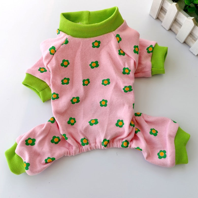 KFX-2917949 Colorful Chrysanthemum Cotton Pajamas for Pets, Casual Four-Legged Fashion in Pink and Khaki