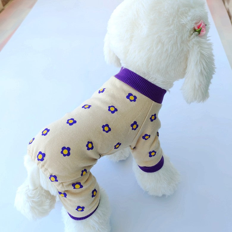KFX-2917949 Colorful Chrysanthemum Cotton Pajamas for Pets, Casual Four-Legged Fashion in Pink and Khaki