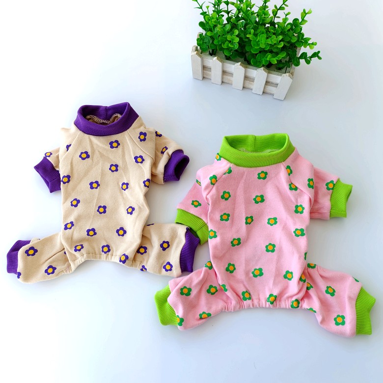 KFX-2917949 Colorful Chrysanthemum Cotton Pajamas for Pets, Casual Four-Legged Fashion in Pink and Khaki
