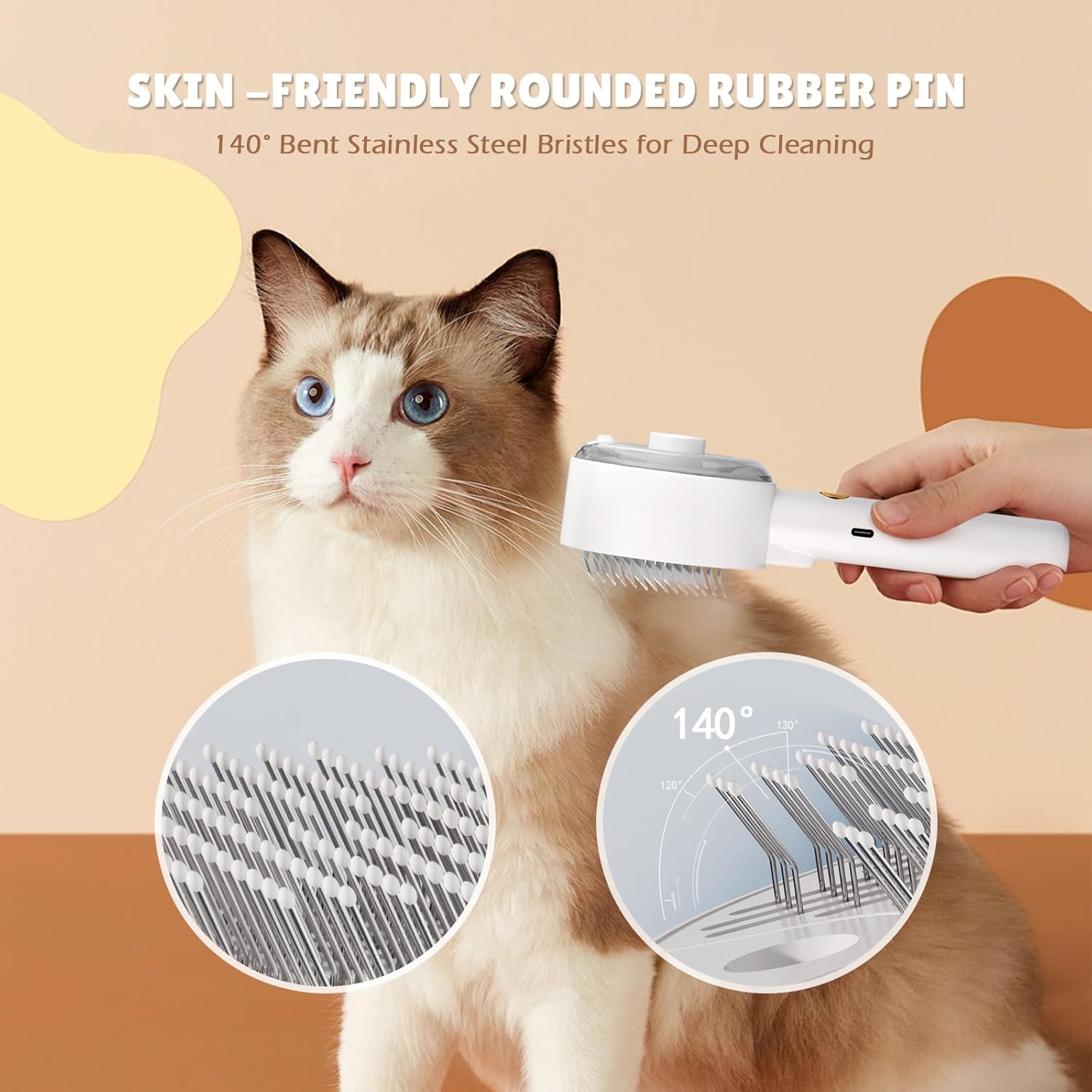 KFX-2918845 4-in-1 Pet Grooming Steam Brush for Cats and Dogs, Self-Cleaning with Adjustable Spray, Gentle Massage and Fur Control