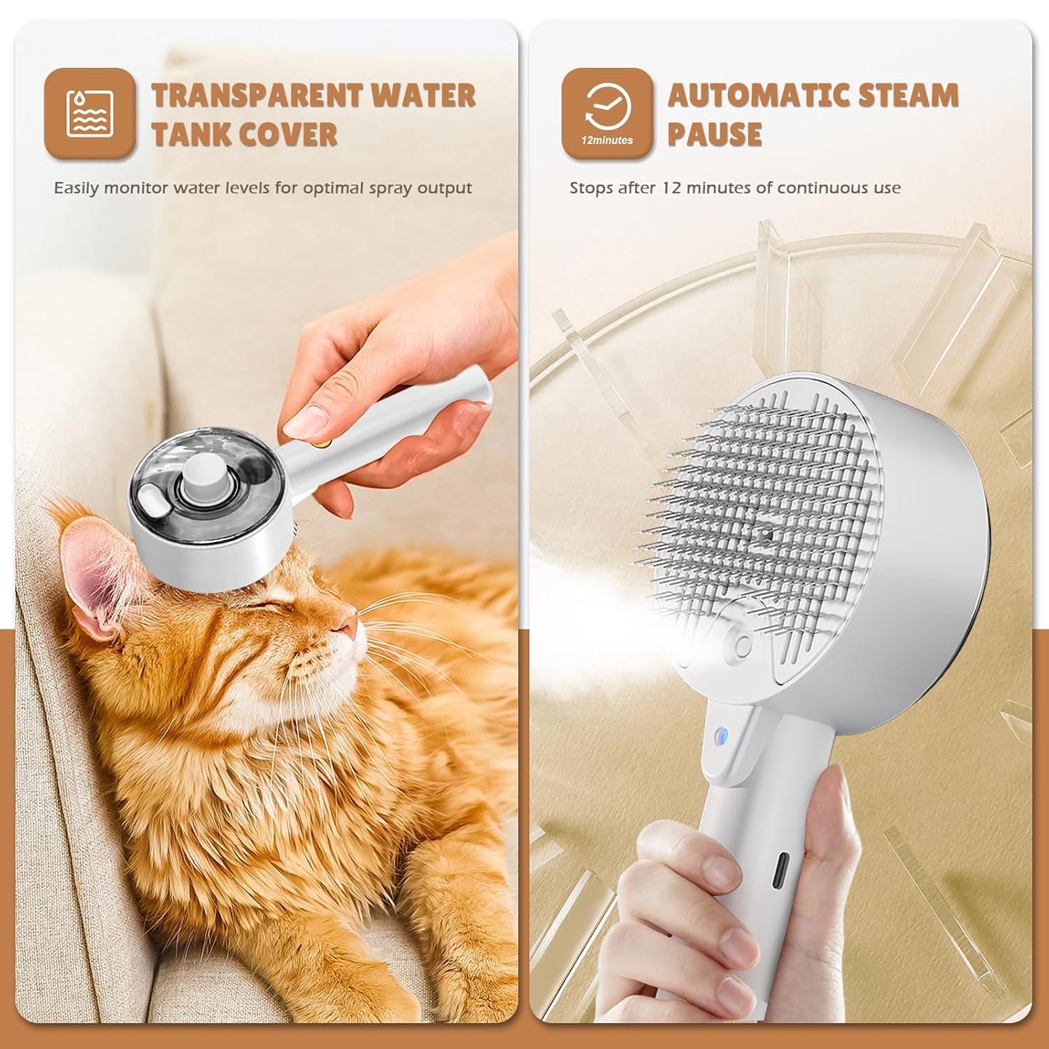 KFX-2918845 4-in-1 Pet Grooming Steam Brush for Cats and Dogs, Self-Cleaning with Adjustable Spray, Gentle Massage and Fur Control