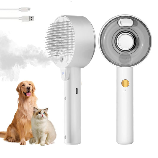 KFX-2918845 4-in-1 Pet Grooming Steam Brush for Cats and Dogs, Self-Cleaning with Adjustable Spray, Gentle Massage and Fur Control