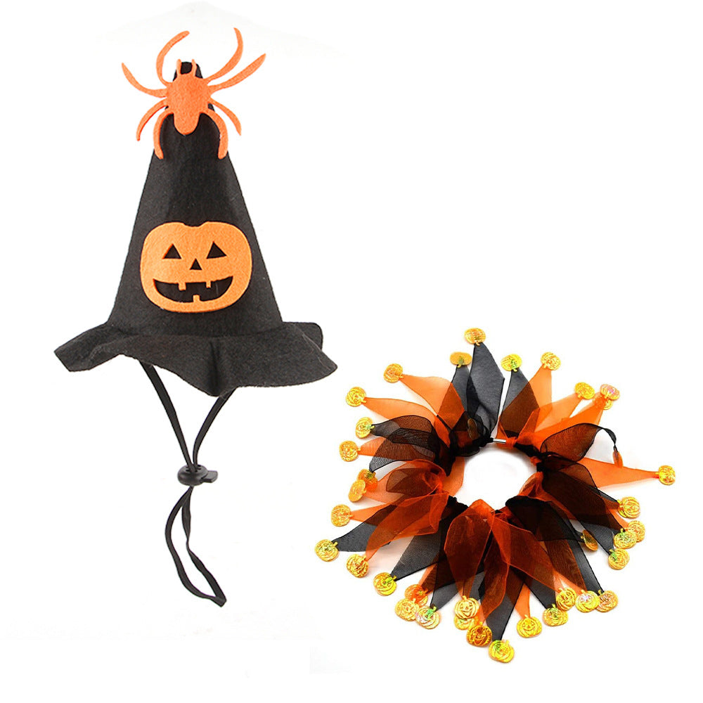 KFX-2918973 Halloween Skull Pattern Hat and Scarf Set for Pets