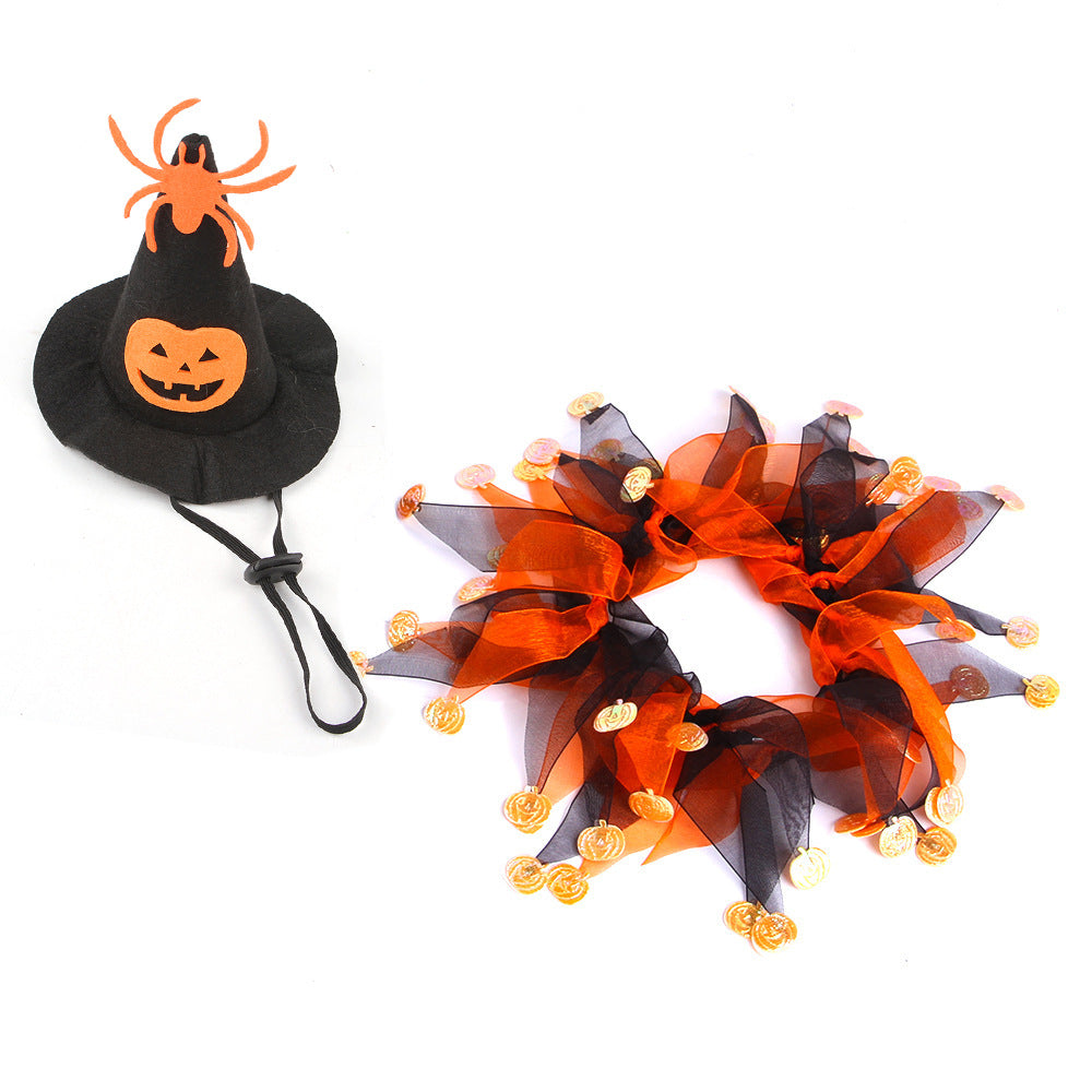 KFX-2918973 Halloween Skull Pattern Hat and Scarf Set for Pets