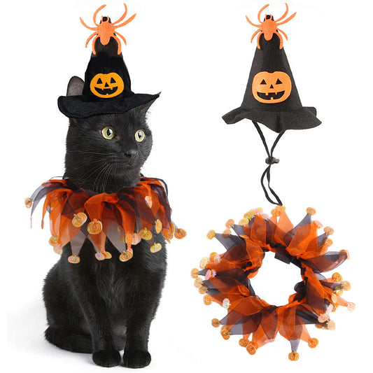 KFX-2918973 Halloween Skull Pattern Hat and Scarf Set for Pets
