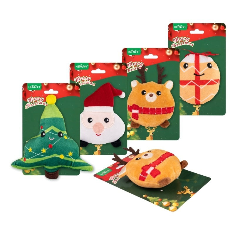 KFX-2919997 Christmas Cat Plush Toys with Catnip - Smiley Egg, Christmas Elk, Santa Claus & Christmas Tree Designs