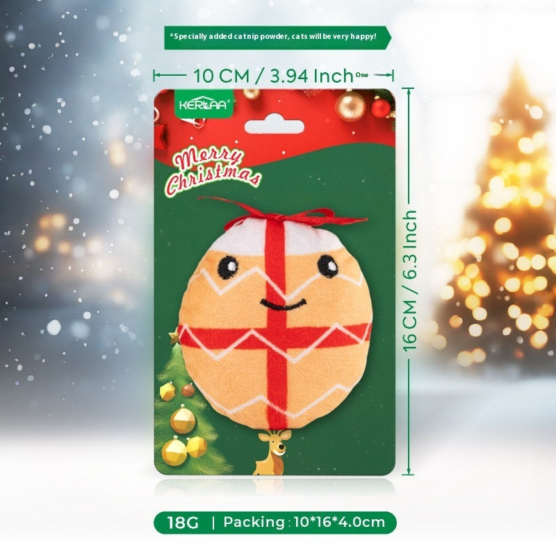 KFX-2919997 Christmas Cat Plush Toys with Catnip - Smiley Egg, Christmas Elk, Santa Claus & Christmas Tree Designs