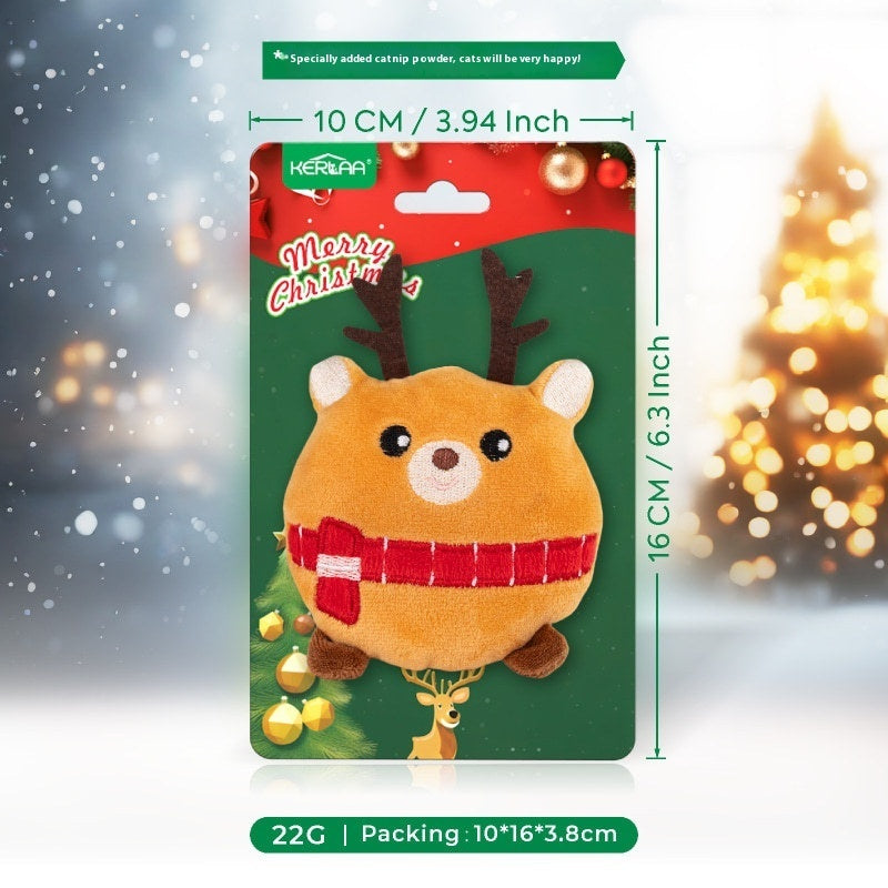 KFX-2919997 Christmas Cat Plush Toys with Catnip - Smiley Egg, Christmas Elk, Santa Claus & Christmas Tree Designs