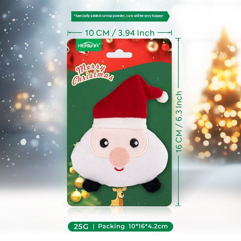 KFX-2919997 Christmas Cat Plush Toys with Catnip - Smiley Egg, Christmas Elk, Santa Claus & Christmas Tree Designs