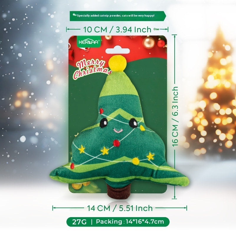 KFX-2919997 Christmas Cat Plush Toys with Catnip - Smiley Egg, Christmas Elk, Santa Claus & Christmas Tree Designs