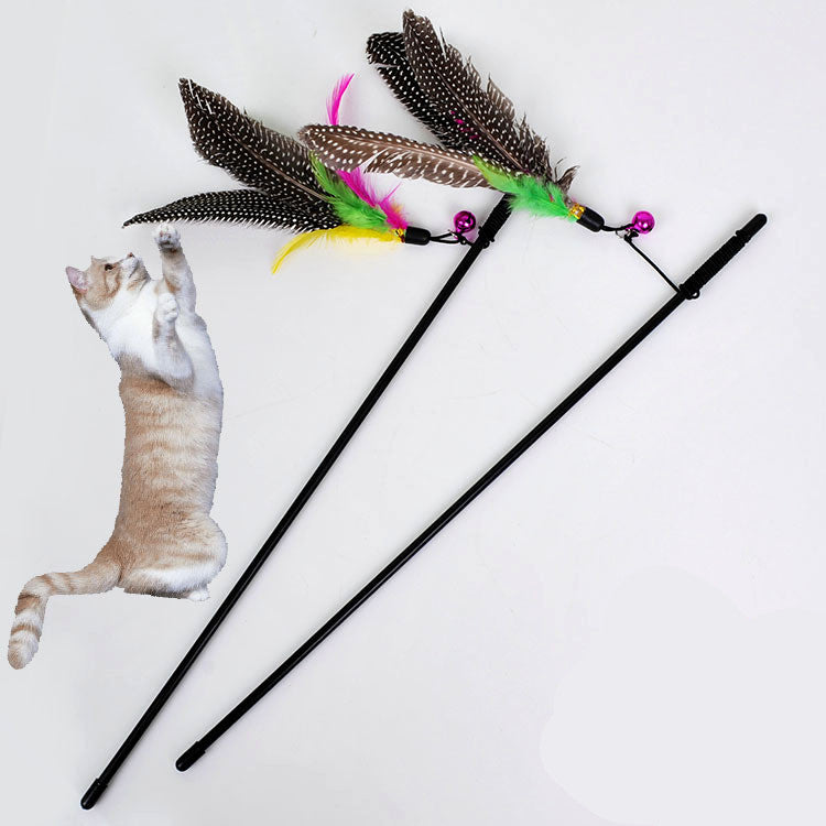 KFX-2922173 Funny Cat Feather Toy with Bell and Plush Rod, 45cm Long