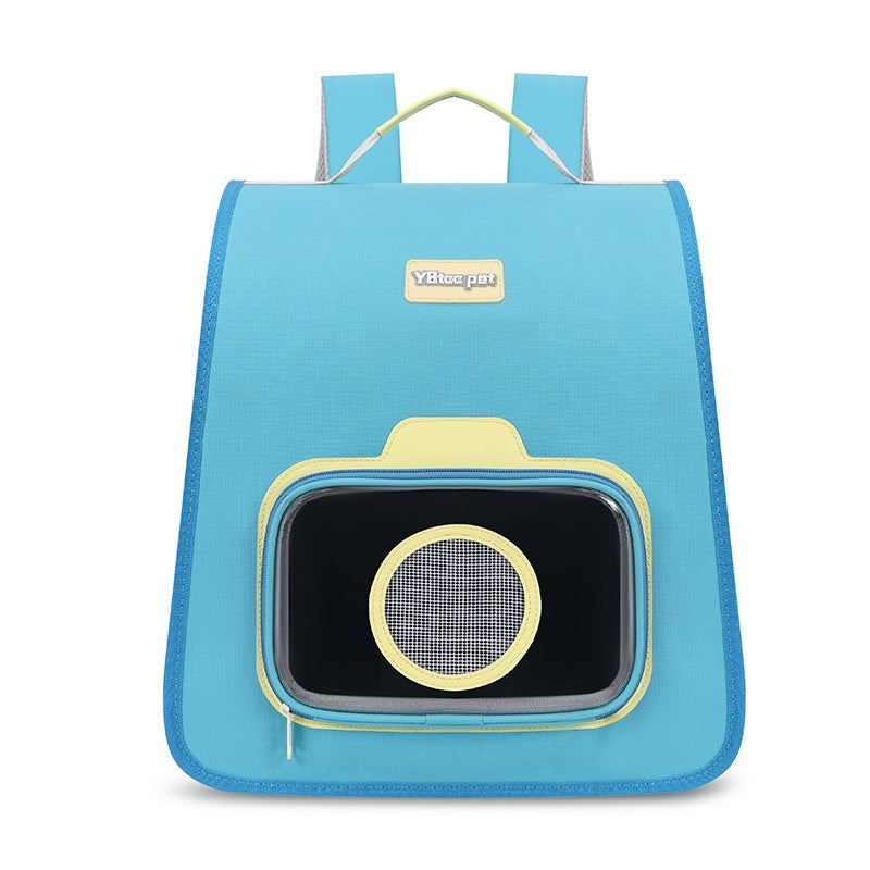 KFX-2923581 Portable Pet Backpack in Pink, Khaki, Dark Blue, and Sky Blue - Medium Hard Nylon Pet Bag