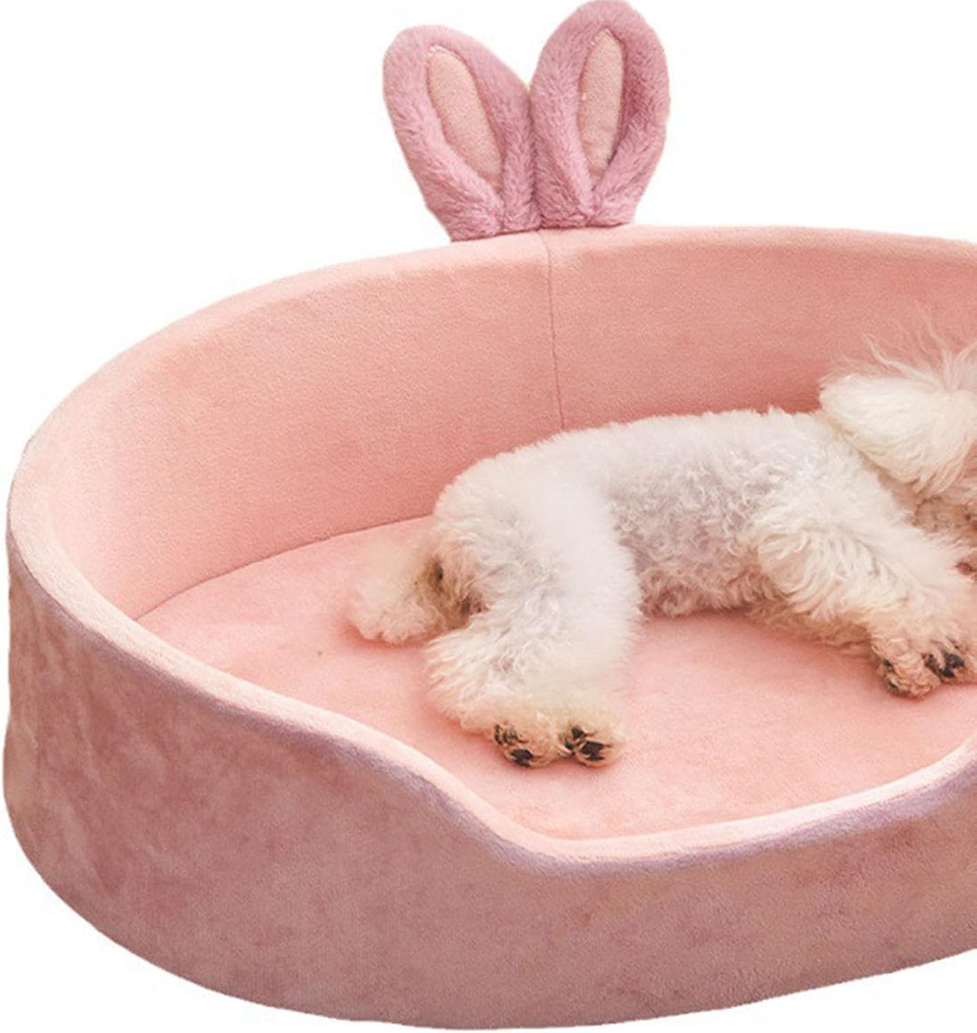 KFX-2924605 Cute Pink Detachable Dog Bed with Rabbit Ears - Soft, Washable, and Cozy for Small to Medium Pets