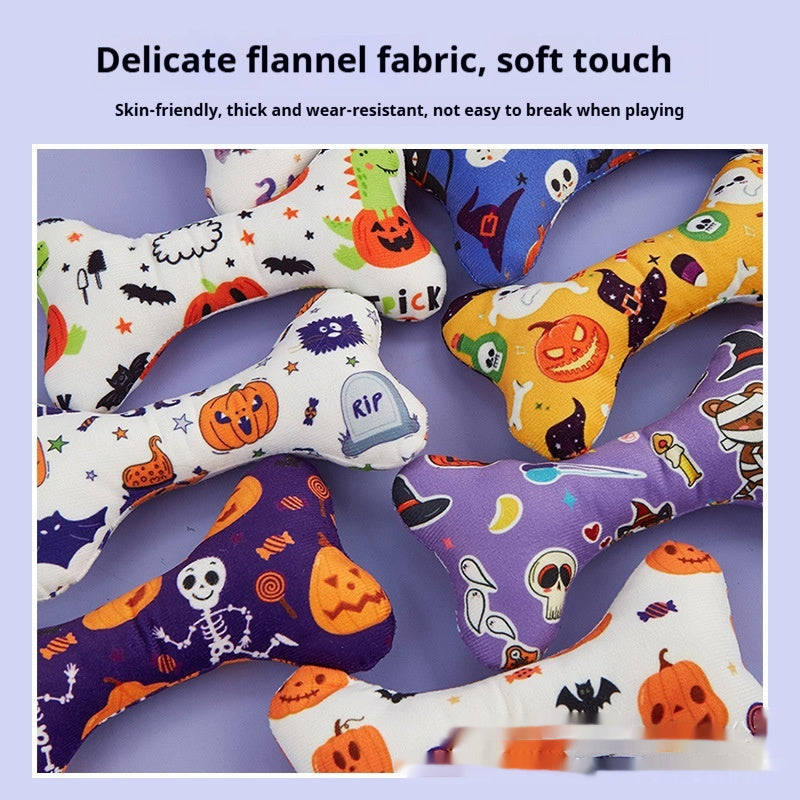 KFX-2925757 Halloween-Themed Plush Pet Bone Toy in Various Colors