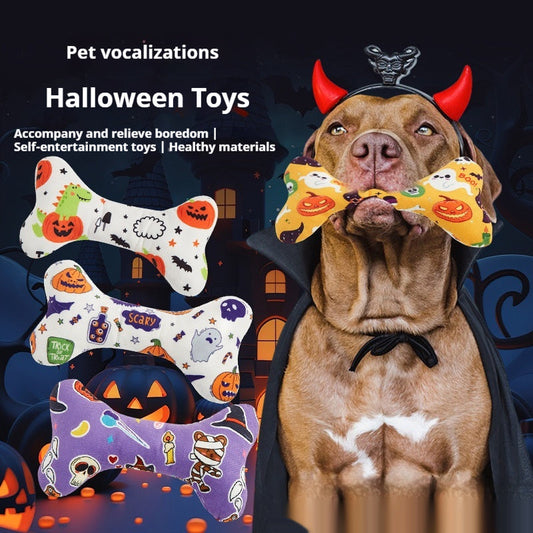 KFX-2925757 Halloween-Themed Plush Pet Bone Toy in Various Colors