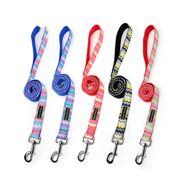 KFX-2926909 Colorful Wave Pattern Nylon Dog Leash - 120cm Long, Multiple Colors Available