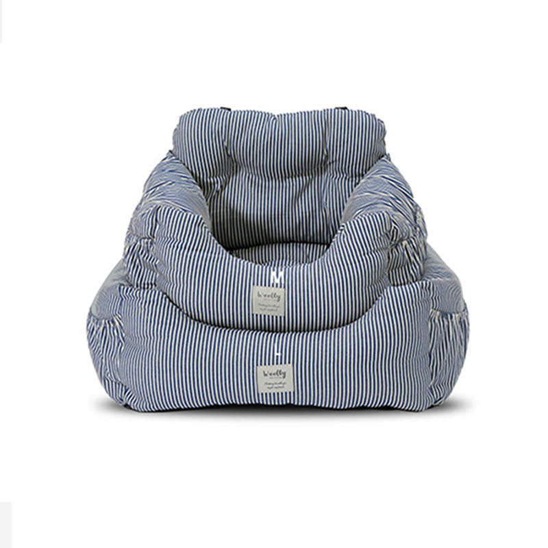 KFX-2929341 Canvas Pet Car Seat Cushion - Comfortable Striped Nest for Dogs and Cats (Medium/Large Sizes)
