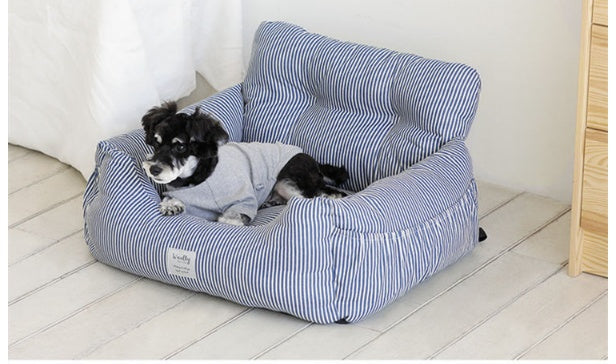 KFX-2929341 Canvas Pet Car Seat Cushion - Comfortable Striped Nest for Dogs and Cats (Medium/Large Sizes)