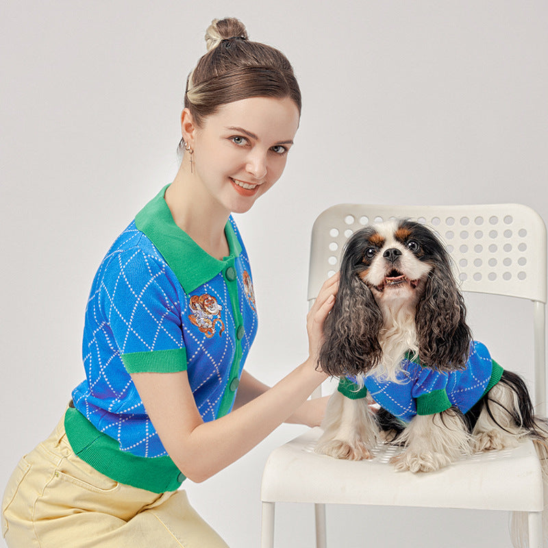KFX-2930877 Blue Tiger Patterned Cotton Dog Sweater Cardigan for Pets in Various Sizes