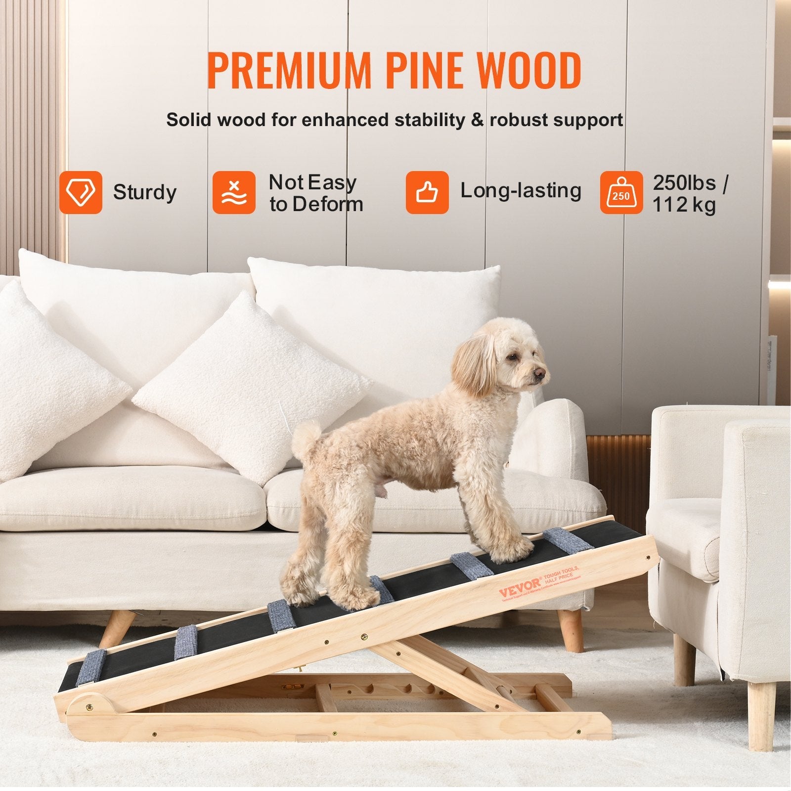 KFX-2931261 Folding Pet Ramp for Dogs and Cats - Adjustable Wooden Ramp with Non-Slip Surface for Bed, Couch, and Car