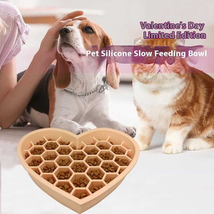 KFX-2933053 Honeycomb Heart-Shaped Edible Silicone Dog Bowl - Easy to Clean and Durable