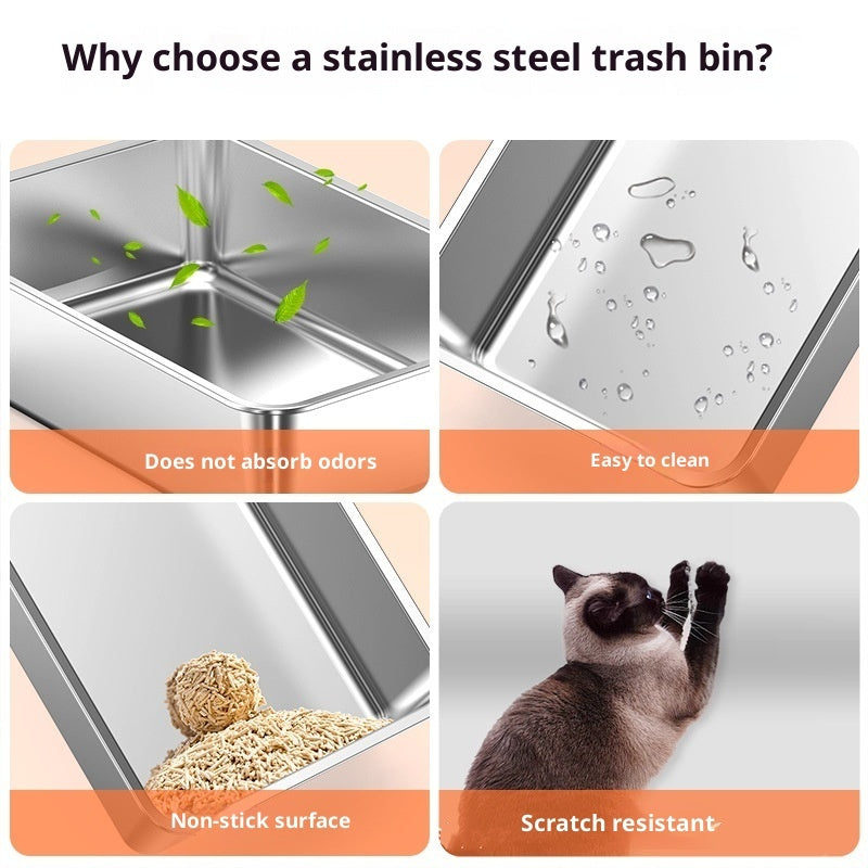 KFX-2936509 Large Anti-Odor Fully Enclosed Stainless Steel Litter Box in Light Gray, Dark Gray, and Black