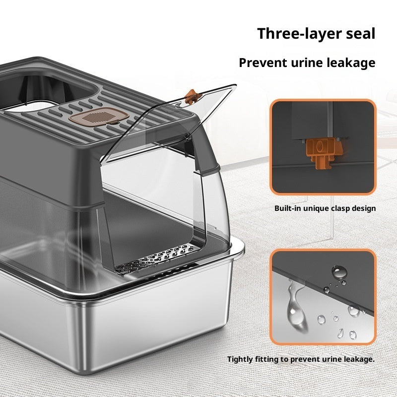KFX-2936509 Large Anti-Odor Fully Enclosed Stainless Steel Litter Box in Light Gray, Dark Gray, and Black