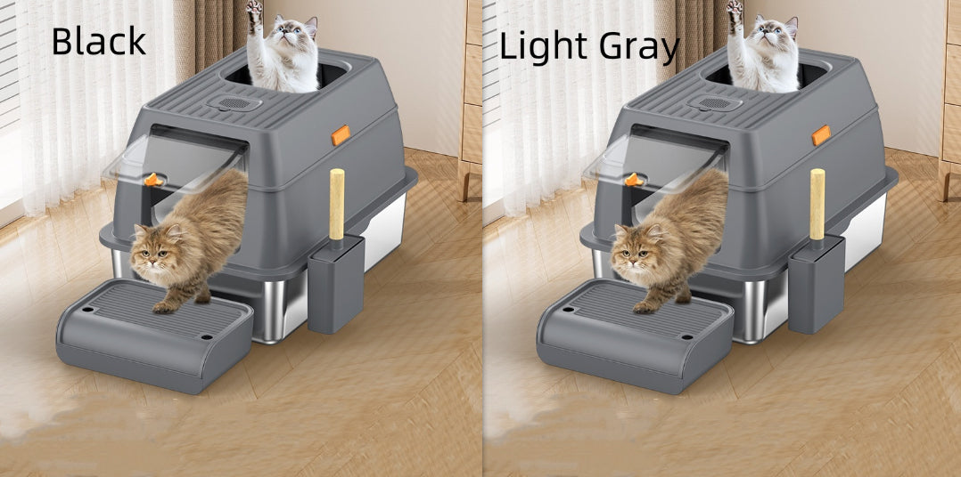 KFX-2936509 Large Anti-Odor Fully Enclosed Stainless Steel Litter Box in Light Gray, Dark Gray, and Black